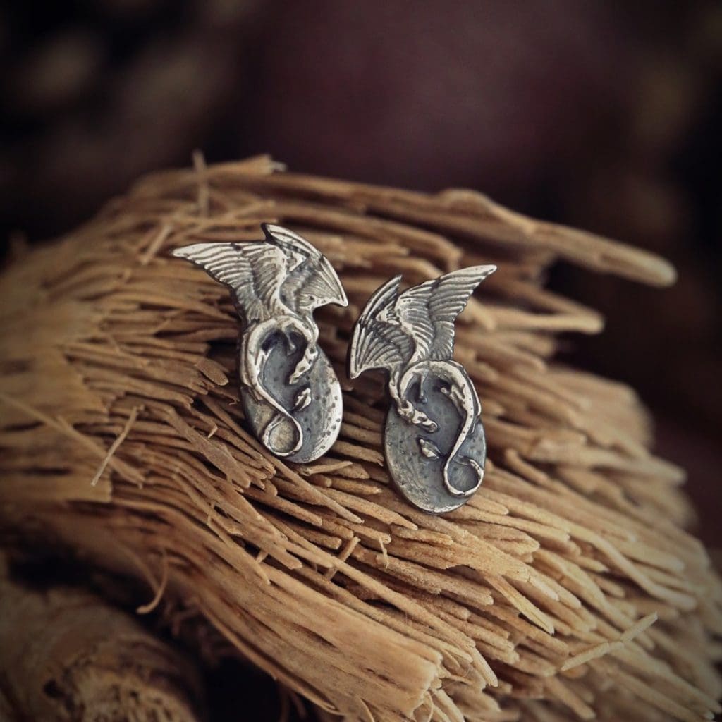 srebrne kolczyki smoki earrings dragon