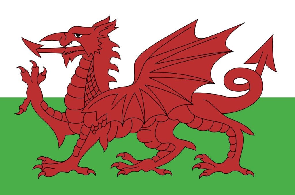 flaga Walii z czerwonym smokiem